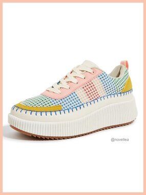 Woven Platform Sneakers Lace-Up Retro Walking Tennis Shoes